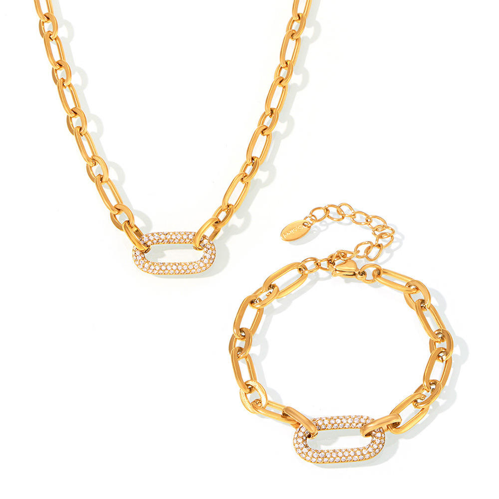 MÖBIU™ Set Collana + Bracciale Lumina Link a Maglia Allungata con Pavé