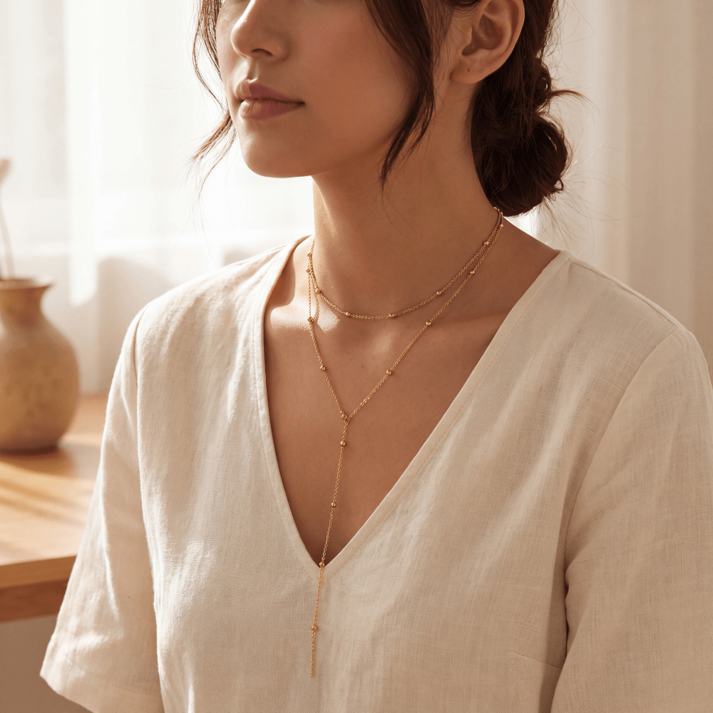 MÖBIU™  Collana Aura – Collana a Y Multifilo con Catena Satellite