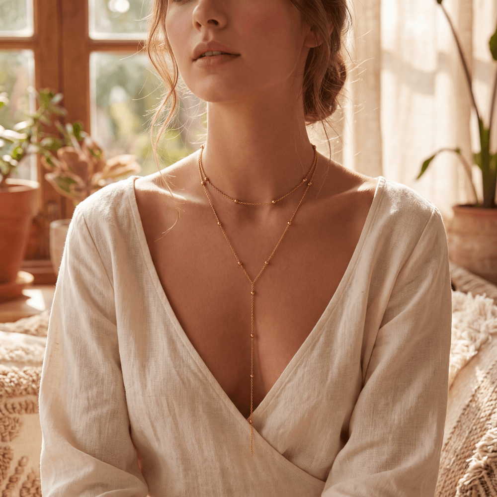 MÖBIU™  Collana Aura – Collana a Y Multifilo con Catena Satellite
